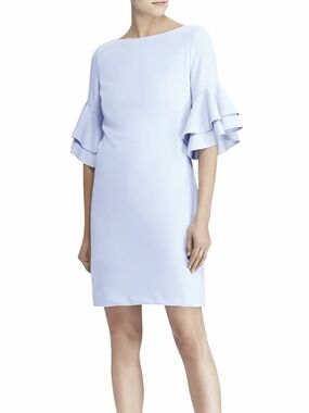 Lauren Ralph Lauren Ruffle Sleeve Crepe Sheath Dress Size 14 Periwinkle Blue NWT